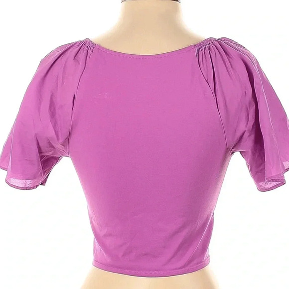 Anthropologie Maeve Pink Purple Flutter Sleeve Crop Top Size XS - Picture 4 of 7
